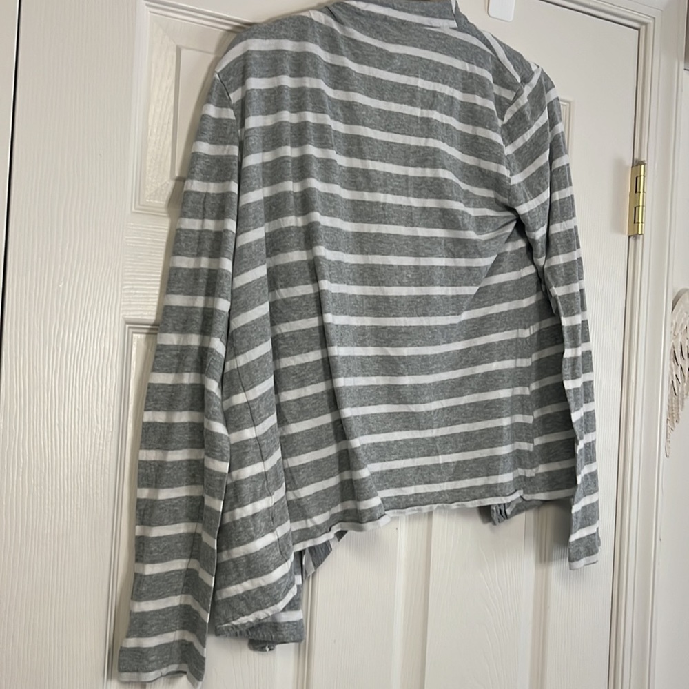 J. Crew grey white striped cotton lightweight long sleeve drape cardigan top M - Picture 8 of 8